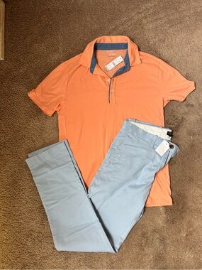 Crew Performance Polo Shirt Men’s Small Orange Coral Blue Trim NWT